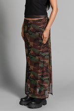 Camo Veil Mesh Skirt Midi Skirts NOCTEX