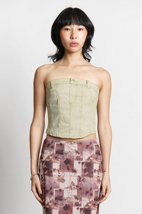 Levee Stretch Denim Corset Crop Tops Pretty Garbage