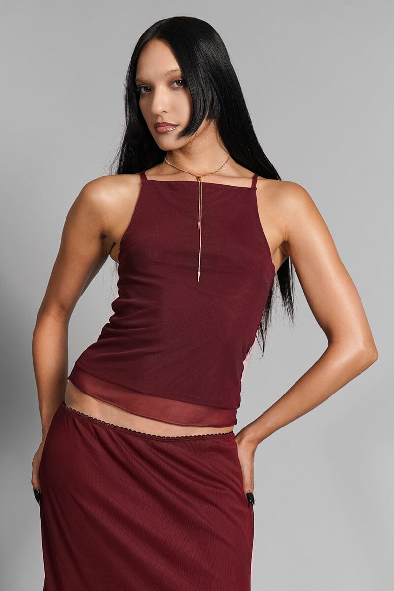 Claret Mesh Tank - Merlot Tank Tops NOCTEX