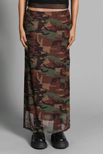 Camo Veil Mesh Skirt Midi Skirts NOCTEX