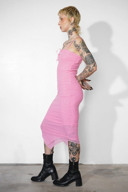 Keeley Mesh Slip Dress - Baby Pink Long Dresses Pretty Garbage 