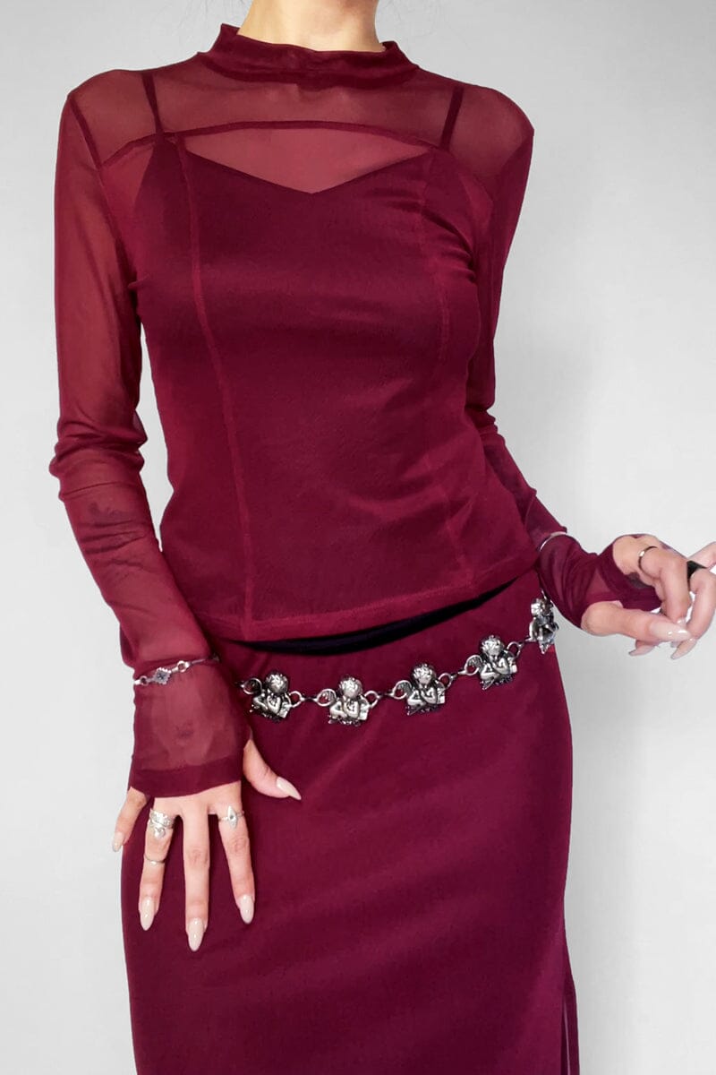 Sabrina Mesh Longsleeve - Crimson Longsleeves NOCTEX