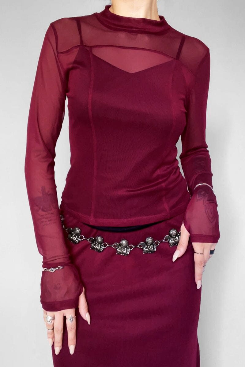 Sabrina Mesh Longsleeve - Crimson Longsleeves NOCTEX