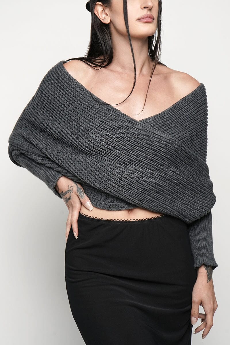 Leah Knit Shawl Shrug Shrugs NOCTEX Smoke Grey