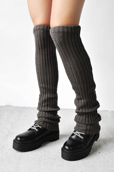 2-pack rib-knit leg warmers - Black/Dark grey marl - Ladies