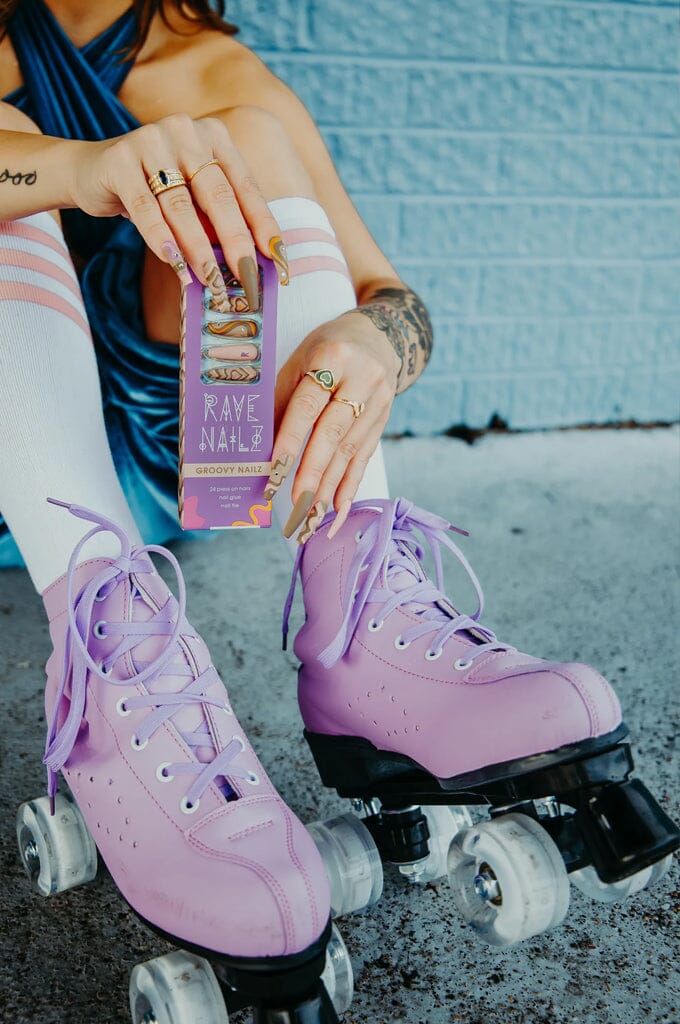 Groovy - Press On Nails - Noctex - Rave Nailz Faire, heart, Purple, retro Nails