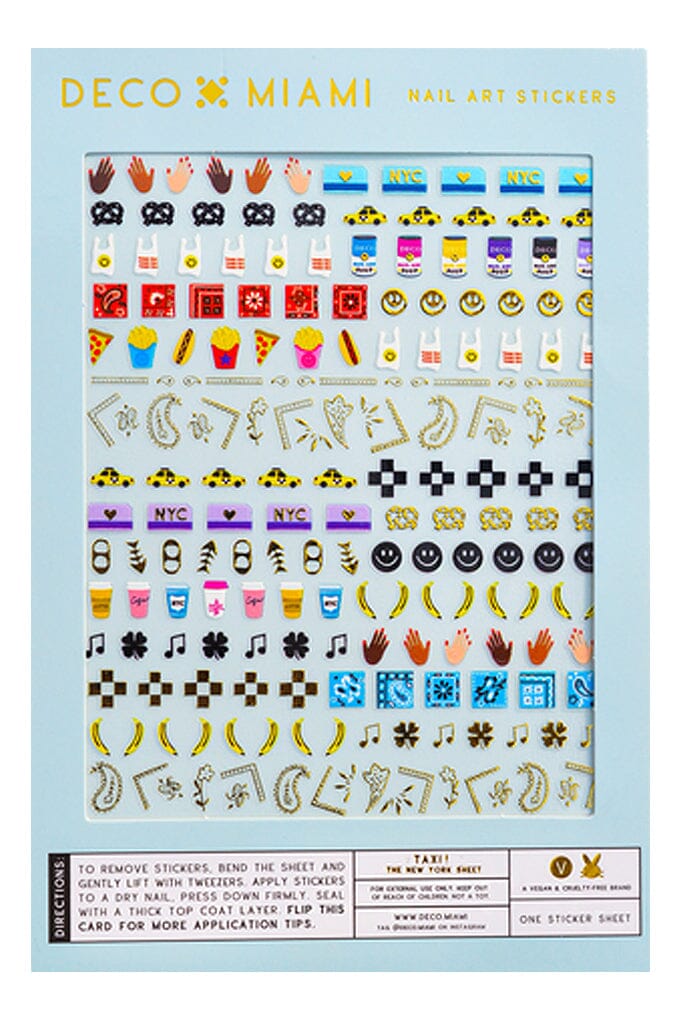 Nail Art Stickers - TAXI! (NYC) - Noctex - Deco Miami Andy Warhol, banana, california, checkered, checkers, coffee, Cruelty free, Faire, fish, hands, hot dog, Made in USA/Canada, metro card,