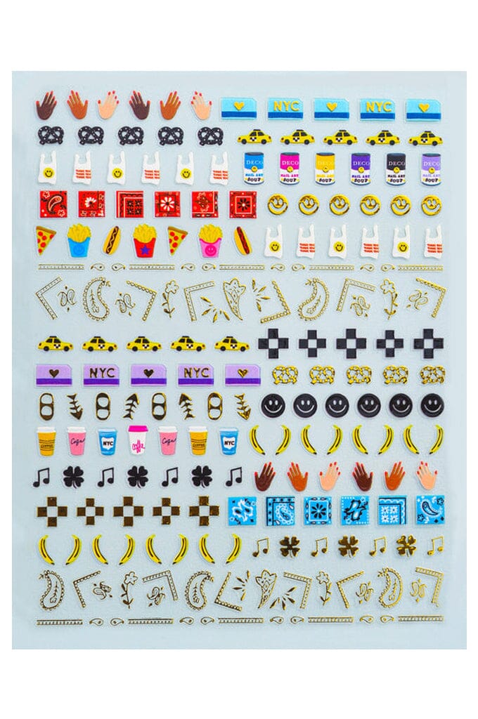 Nail Art Stickers - TAXI! (NYC) - Noctex - Deco Miami Andy Warhol, banana, california, checkered, checkers, coffee, Cruelty free, Faire, fish, hands, hot dog, Made in USA/Canada, metro card,