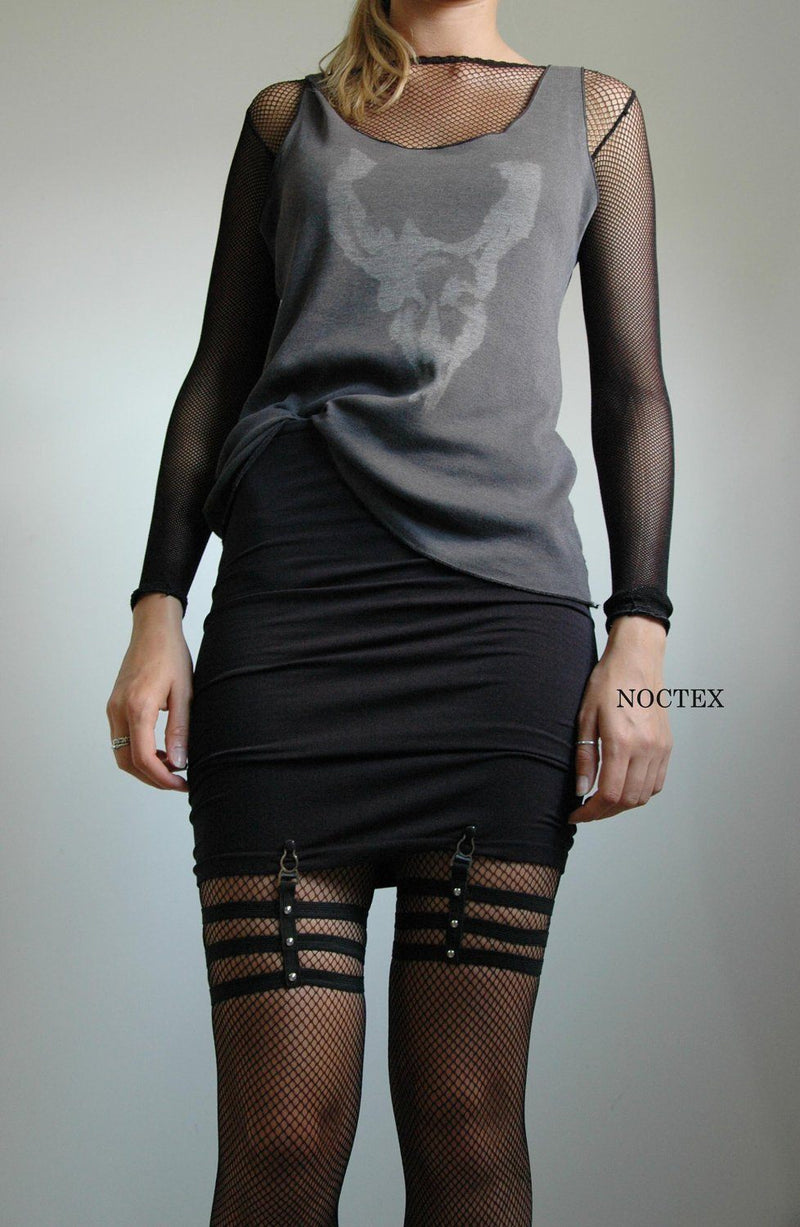 Skeleton Sock Garters - STUDDED - Noctex - NOCTEX garters, goth aesthetic, goth clothing, intimates, lingerie, Made in USA/Canada, NOCTEX, skeleton, sock, sustainable fashion brands, thigh hi
