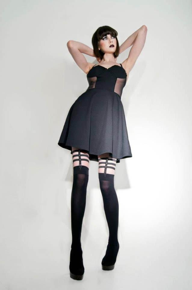Skeleton Sock Garters - STUDDED - Noctex - NOCTEX garters, goth aesthetic, goth clothing, intimates, lingerie, Made in USA/Canada, NOCTEX, skeleton, sock, sustainable fashion brands, thigh hi