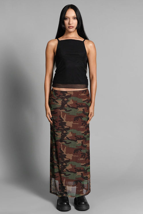Camo Veil Mesh Skirt Midi Skirts NOCTEX 