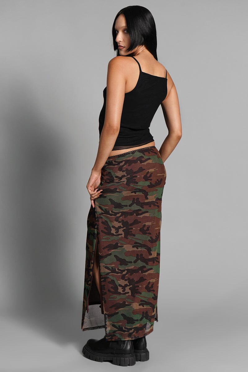 Camo Veil Mesh Skirt Midi Skirts NOCTEX 
