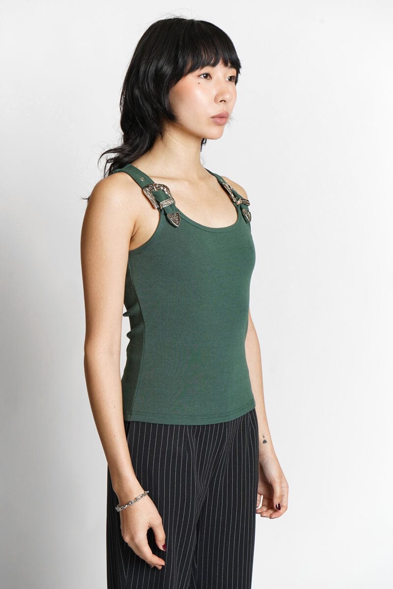 Arques Western Buckle Tank - Forest Green Tank Tops Pretty Garbage 