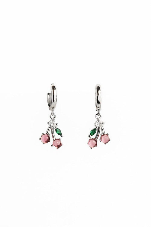 Pink Cherry Hoop Earrings - 925 Silver Earrings NOCTEX 