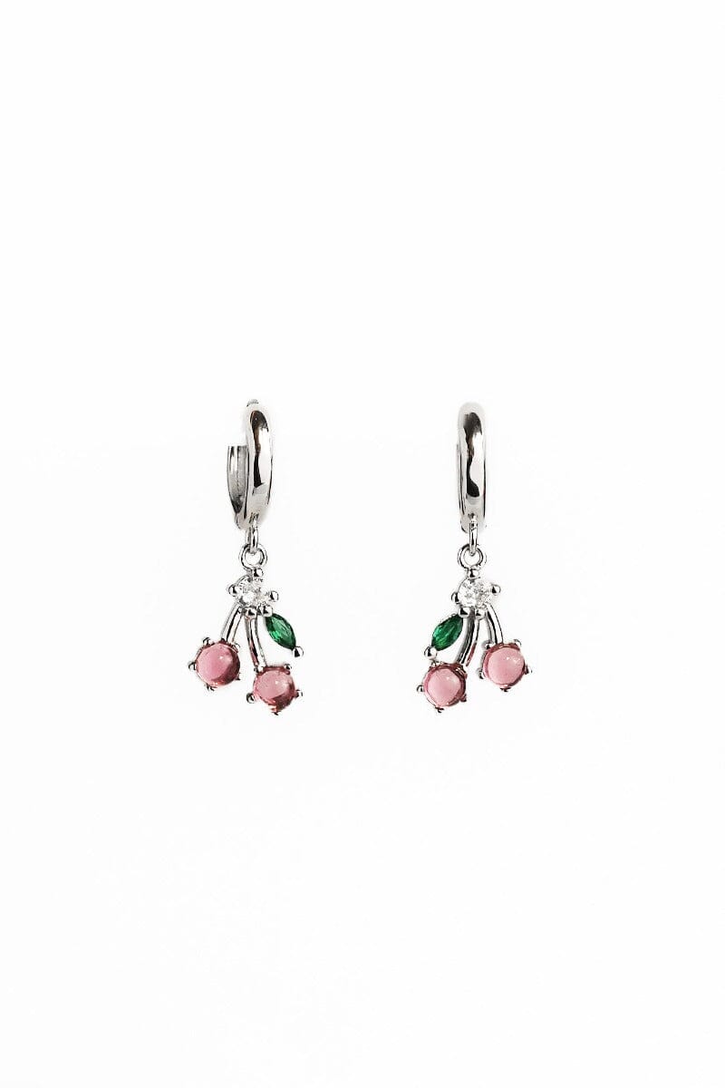 Pink Cherry Hoop Earrings - 925 Silver Earrings NOCTEX 