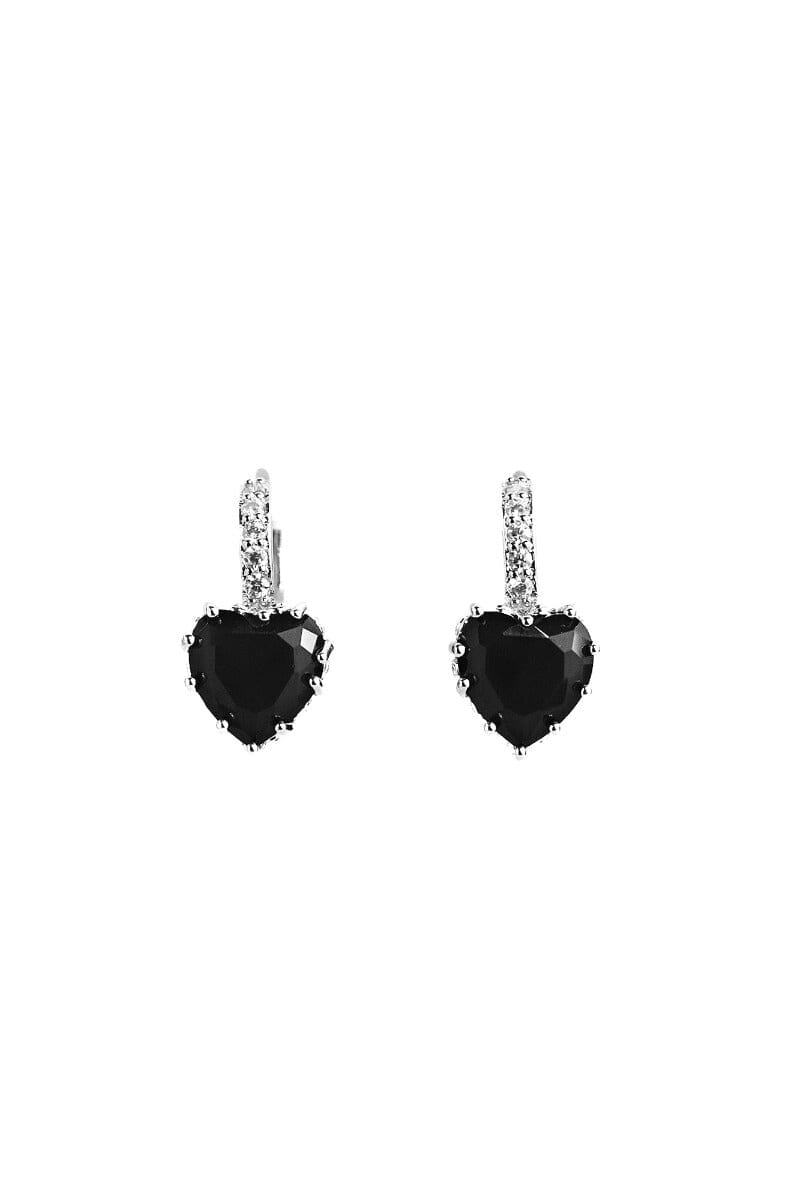 Black Heart Gem Hoops - 925 Silver Earrings NOCTEX 