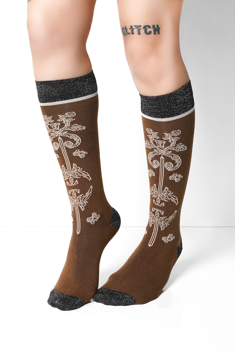 Rusted Florals High Knee Socks