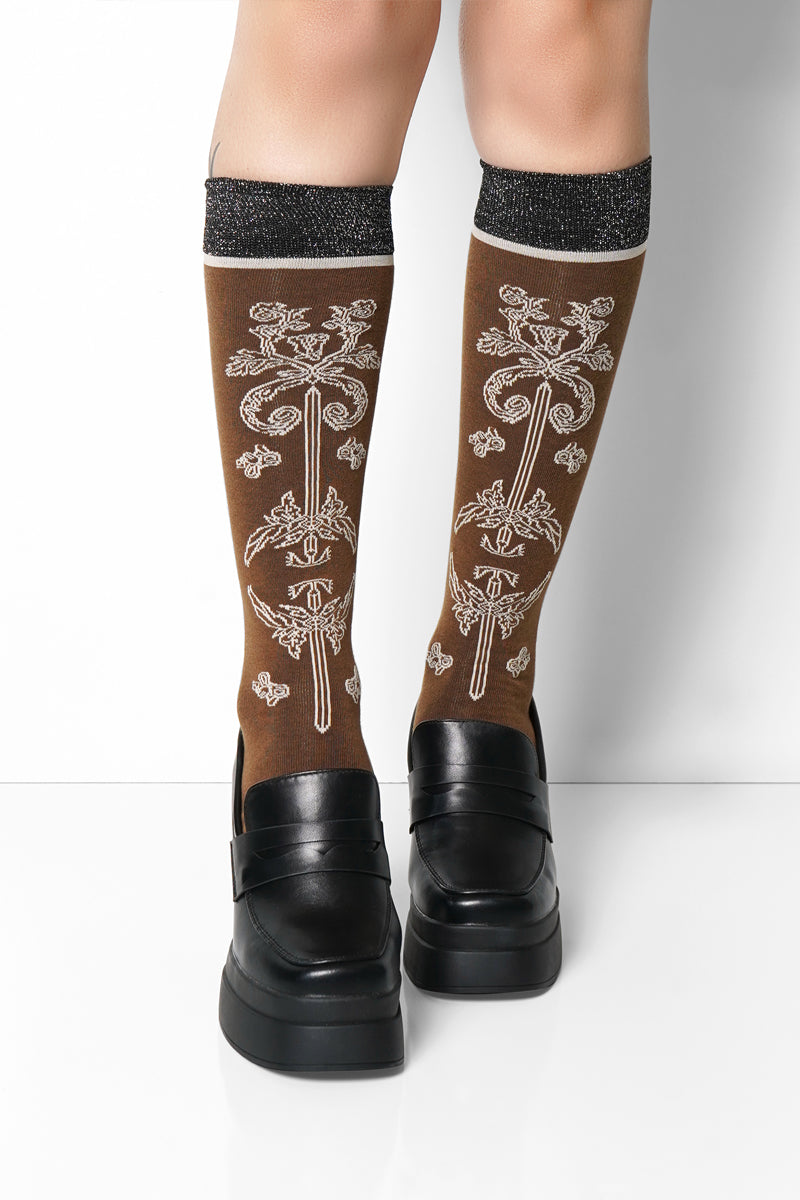 Rusted Florals High Knee Socks