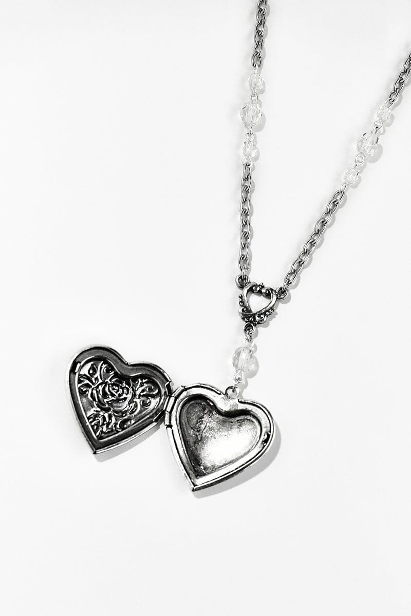 Rose Heart Embossed Locket Necklace Necklaces Classic Hardware 
