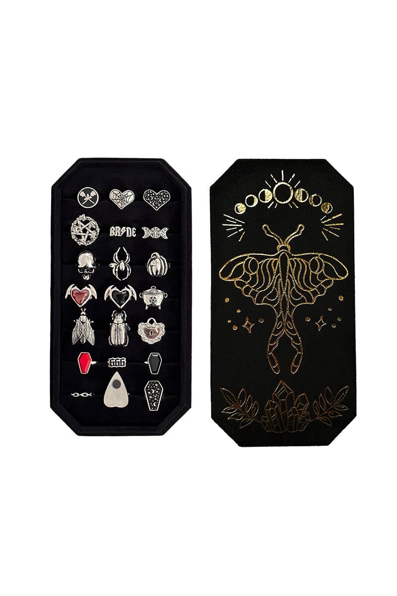 Moth and Moon Black Ring Holder Mysticum Luna 