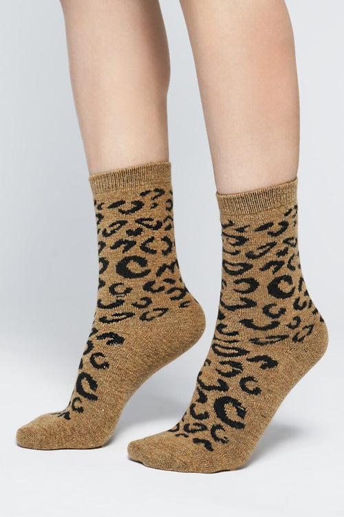 Glamour Cheetah Print Crew Socks Socks NOCTEX SAND 