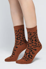 Glamour Cheetah Print Crew Socks Socks NOCTEX BROWN 