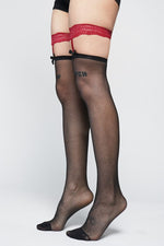 Stefani Bow Garter Stockings Hosiery NOCTEX Red with Black 