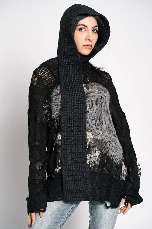 Daybreak Knit Hooded Scarf Hats NOCTEX BLACK [RESTOCK SHIPS FEB 3] 
