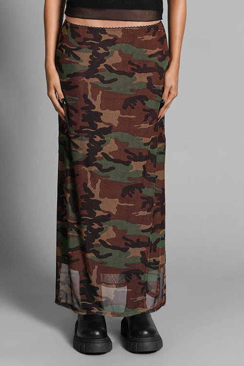 Camo Veil Mesh Skirt Midi Skirts NOCTEX 