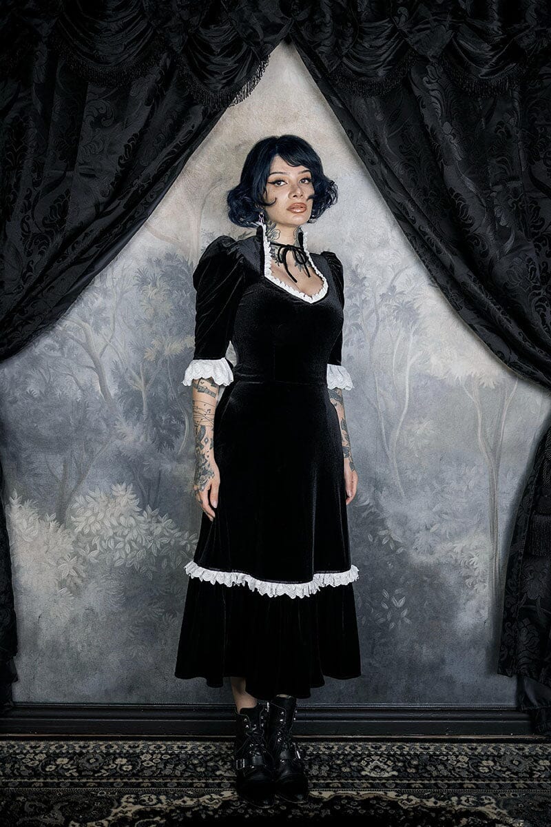 stretch velvet dress B223066 Sweetheart Spaghetti Strap with Long Tie Back and Pockets Wrap tape around the fullest part of your hips The Lucretia Dress