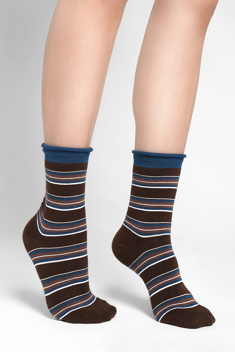 Mia Roll Top Striped Socks