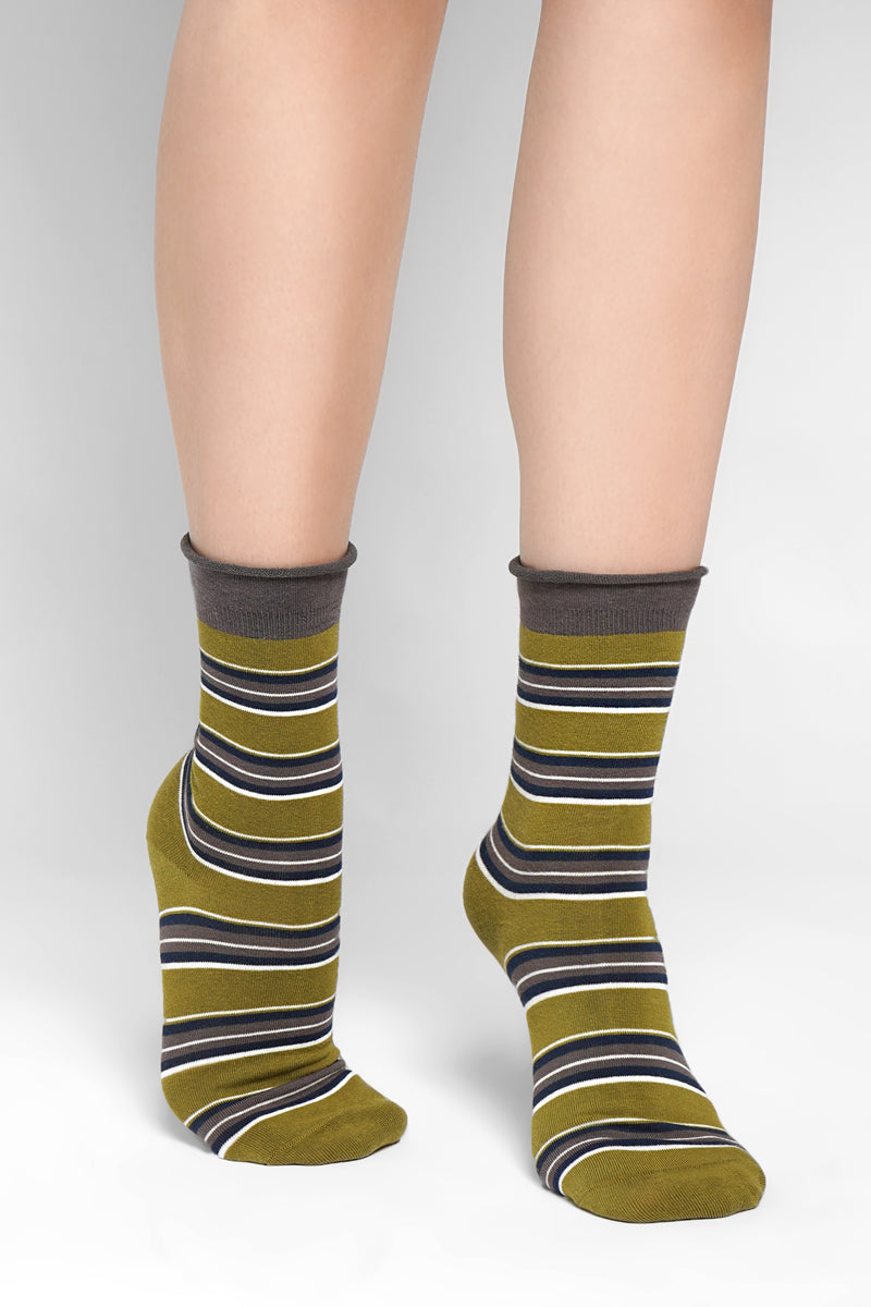 Mia Roll Top Striped Socks