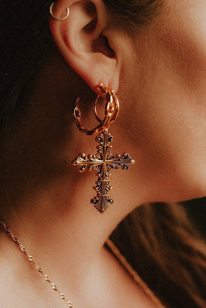 Lament Cross Hoop Earrings Earrings Mysticum Luna 