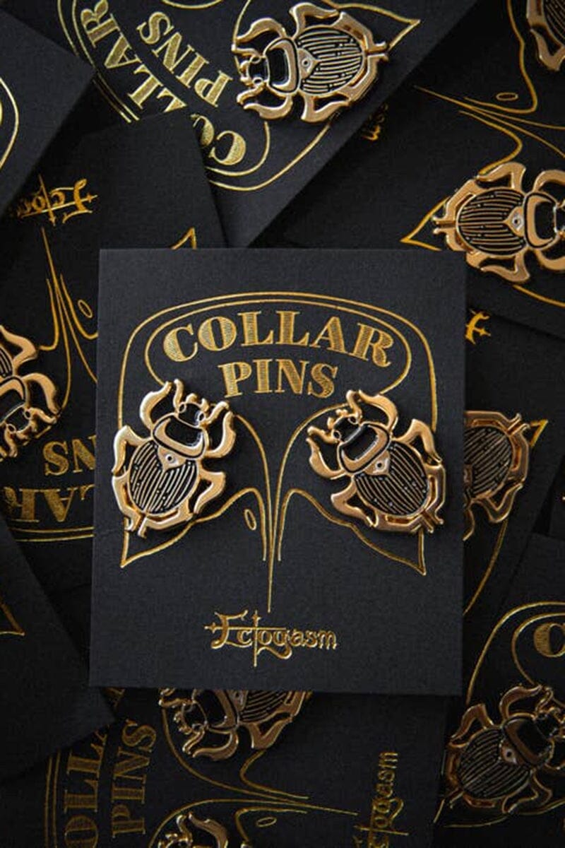 Gold Scarab Beetle Collar Pin Set Enamel Pin Ectogasm 
