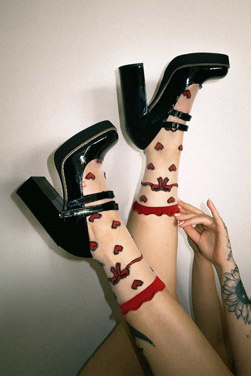 Sheer Heart Socks - Red