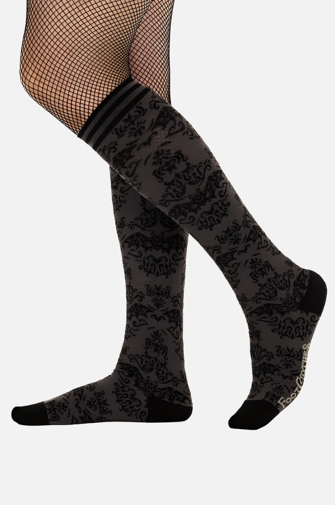 Bat Damask Knee High Socks Socks FootClothes LLC 