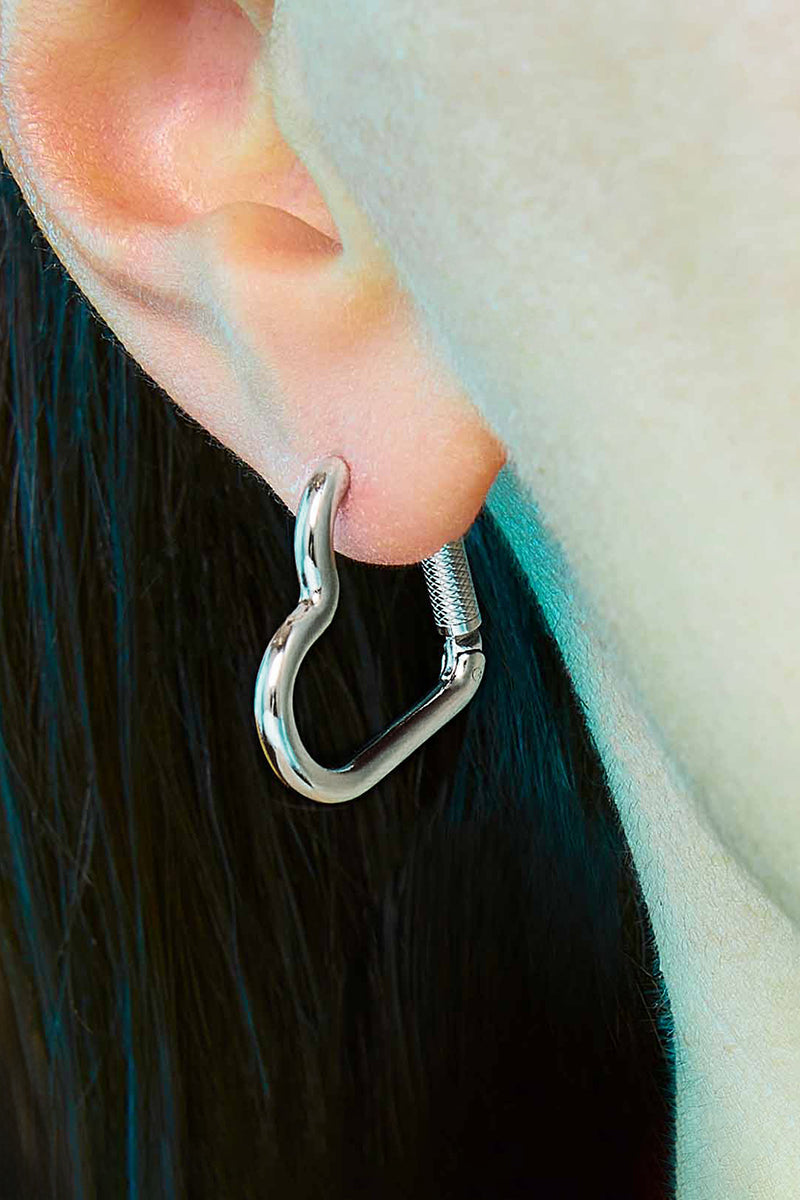 Mini Heart Carabiner Earring - Silver