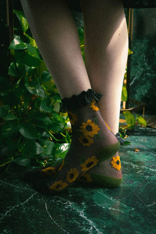 Sheer Sunflower Socks with Lace Socks Ectogasm 