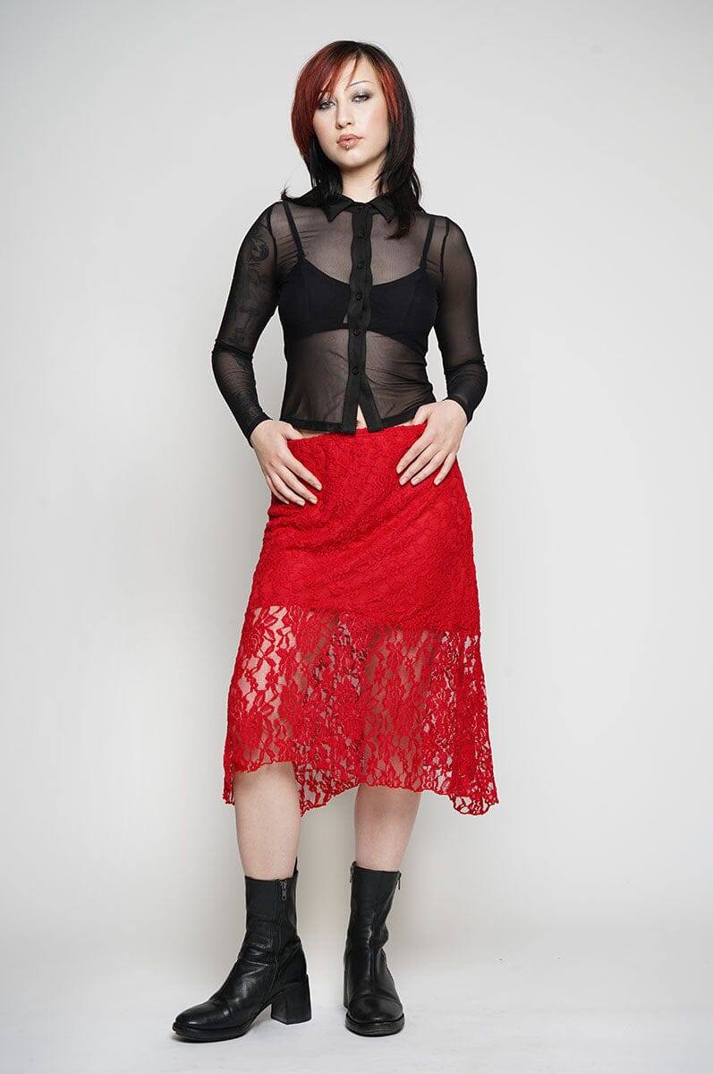 Black and red lace skirt top