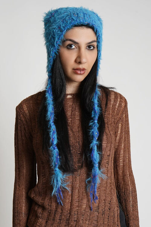Blue Knit Beanie NOCTEX 