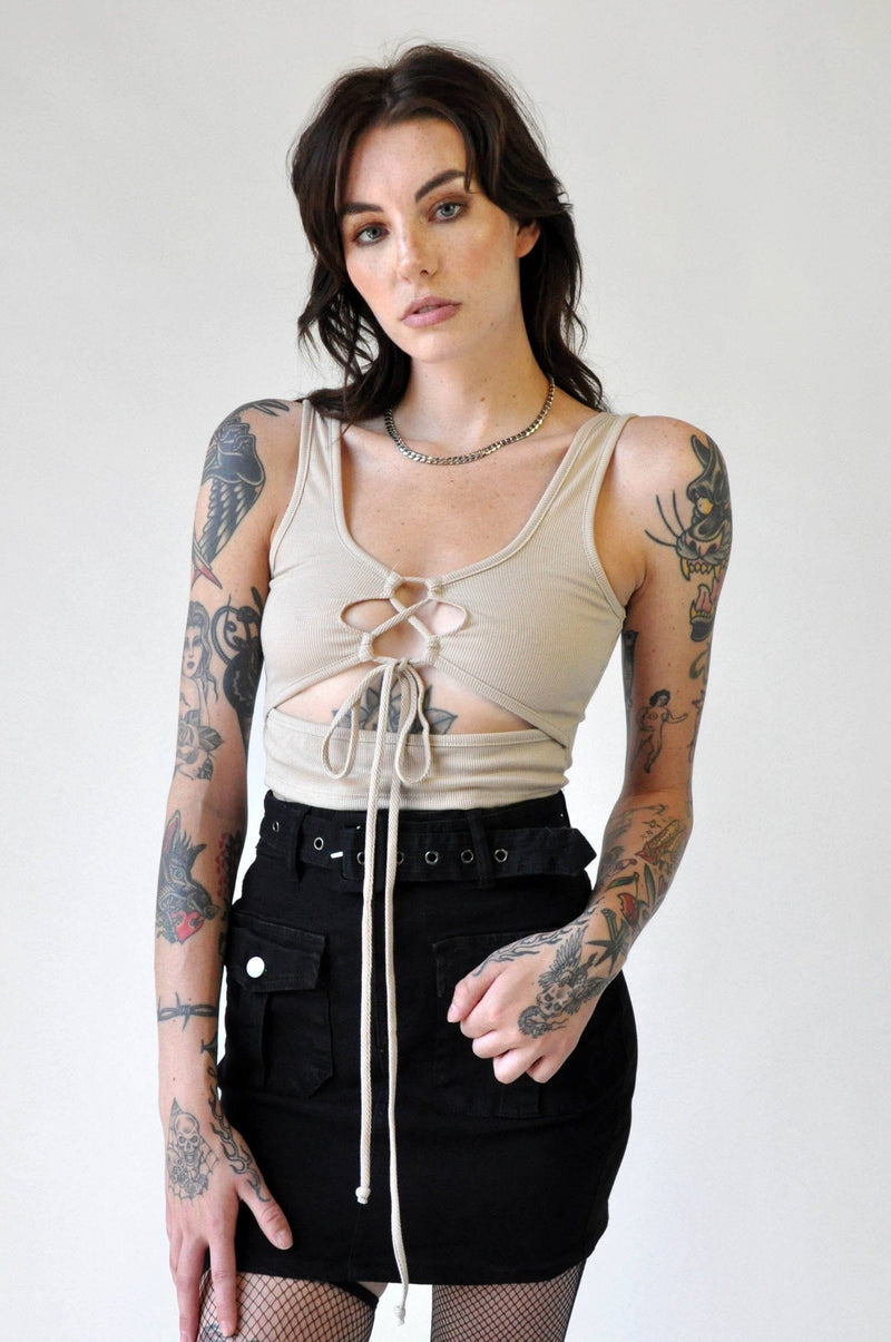 Sullen Lace Up Tank Tank Tops NOCTEX TAUPE XS 