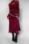 Crimson Veil Mesh Skirt Midi Skirts NOCTEX 