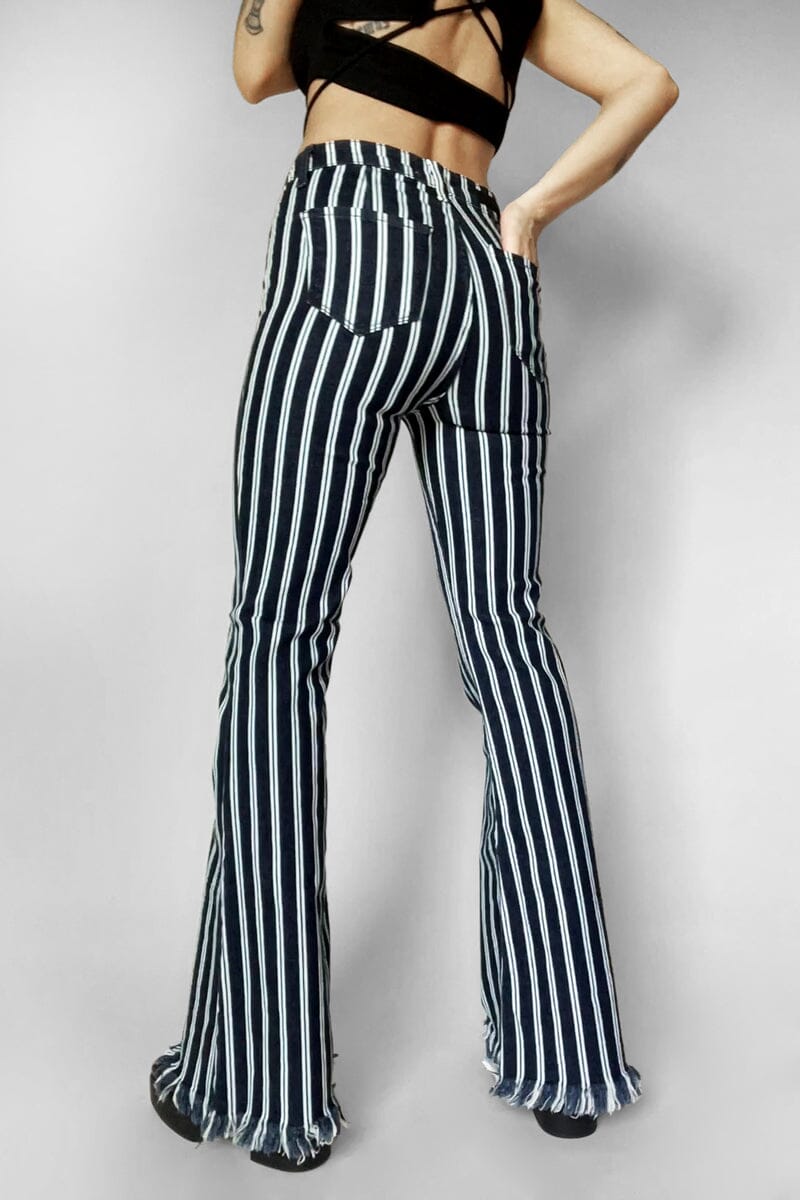 Striped Super Flare Jeans Pants Cello Jeans 