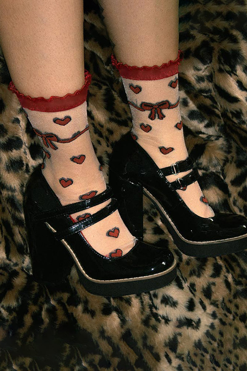 Sheer Heart Socks - Red