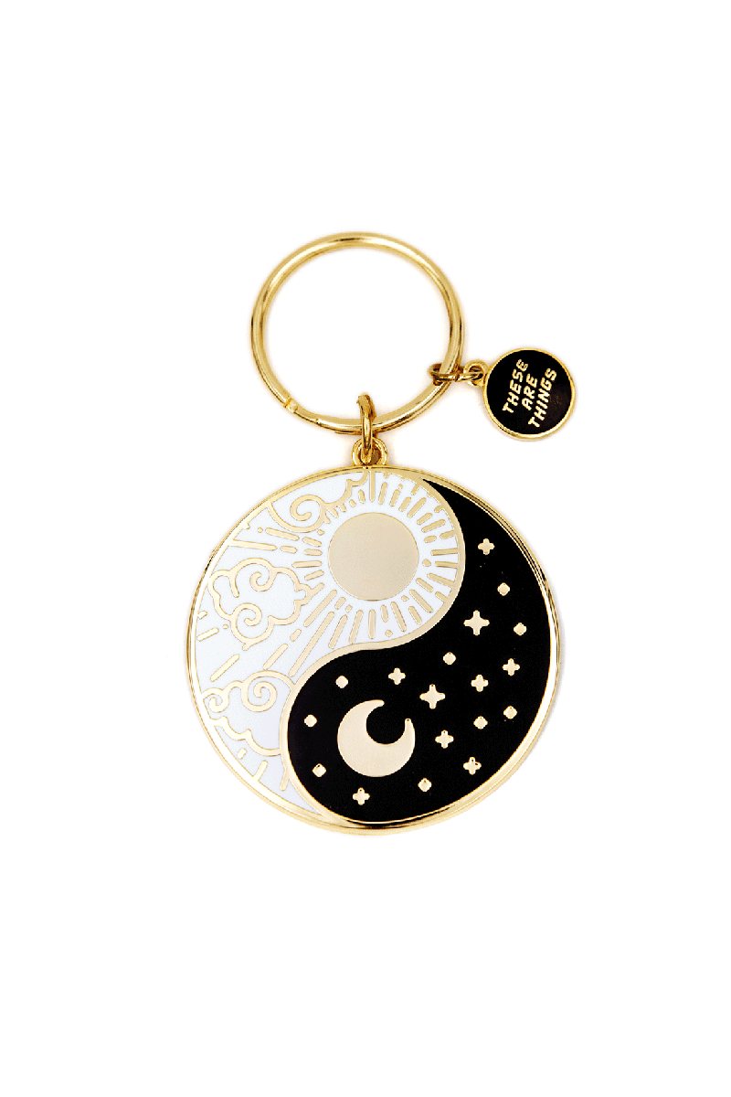 Yin Yang Sun and Moon Enamel Keychain (2.25" wide) Keychains These Are Things 