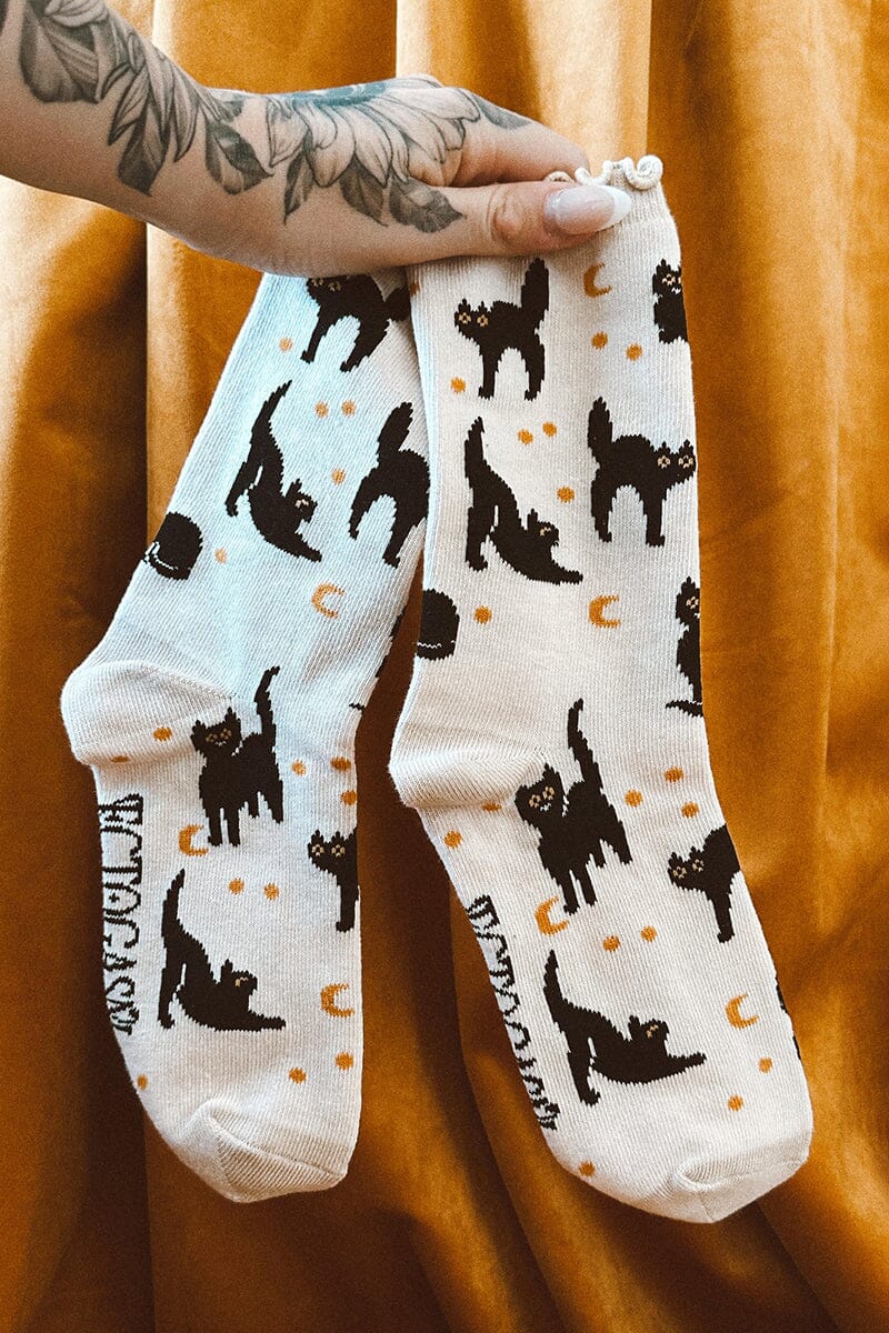 Black Cat Ruffle Socks Socks Ectogasm 