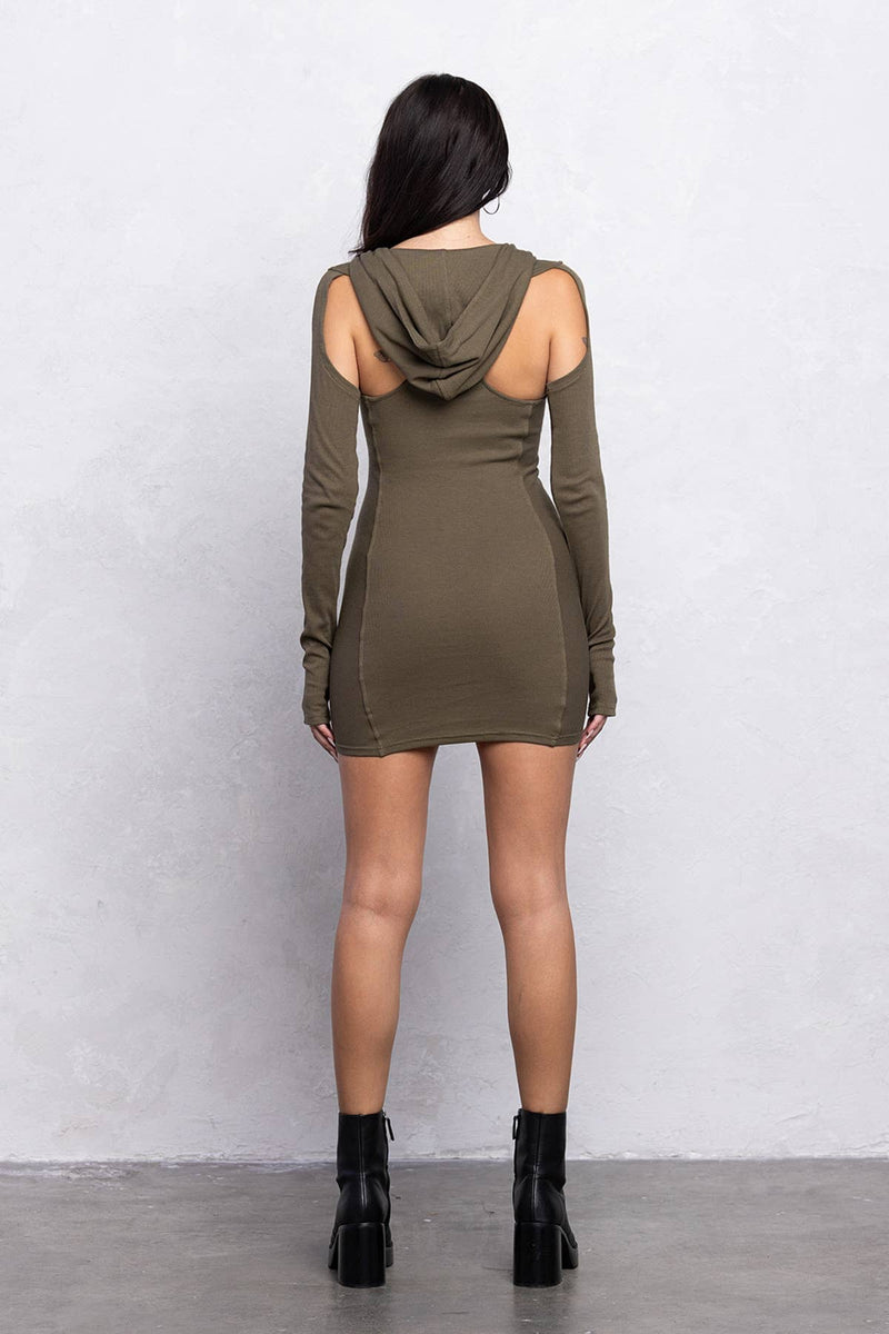 Venya Hooded Mini Dress - Dusted Olive Mini Dress No Vacancy 