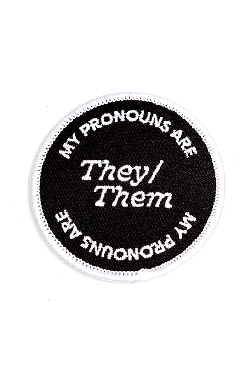 They Them Pronouns Embroidered Iron-On Patch (2.5" wide) Patches These Are Things 