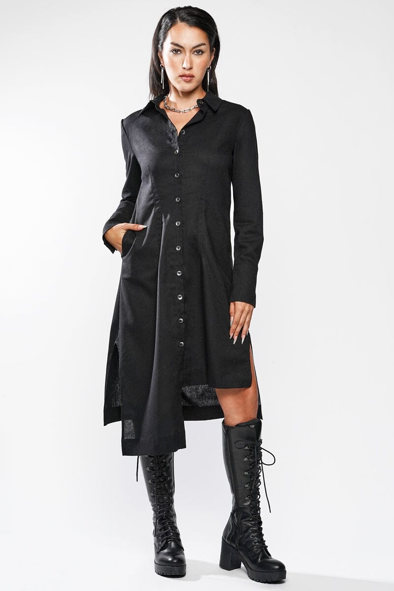 linen button up dress Livia - Black crafted from 100% organic pure linen Linen BLEND SHIRT DRESS Linen