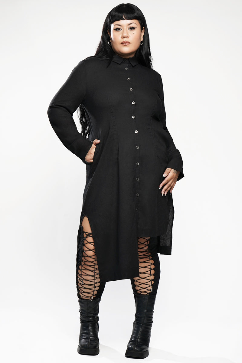 Wynona Linen Button Up Dress | Shop Noctex, Buy Now Pay Later with Klarna XS / Black Wynona Linen Button Up Dress | Shop Noctex, Buy Now Pay Later with Klarna XS / Black